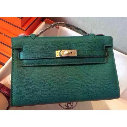 Hermes MINI Kelly 22cm sac fourre-tout en cuir de veau K22 vert foncé