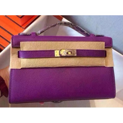 Hermes MINI Kelly 22cm Sac fourre-tout en cuir de veau K22 Violet