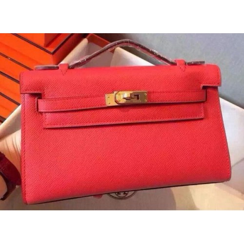Hermes MINI Kelly 22cm sac fourre-tout en cuir de veau K22 rouge