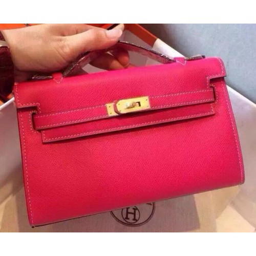 Hermes MINI Kelly 22cm Sac fourre-tout en cuir de veau K22 Rose