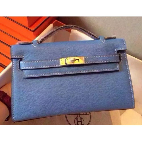 Hermes MINI Kelly 22cm Sac fourre-tout en cuir de veau K22 SkyBlue