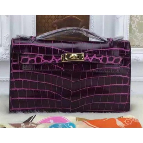 Hermes MINI Kelly 22cm Tote Bag Croco Cuir KL22 Violet