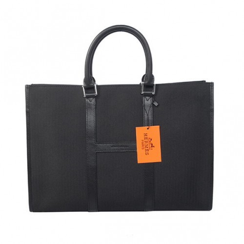Hermes Hommes Porte-Documents Toile Cuir H1691 Noir
