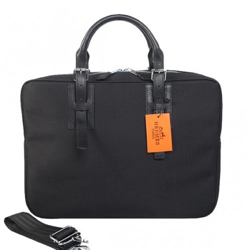 Hermes Hommes Porte-documents Toile Cuir H1702D Noir