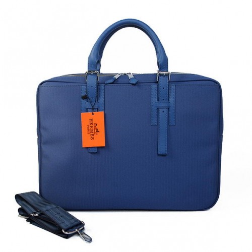 Hermes Hommes Porte-documents Toile Cuir H1702D Bleu
