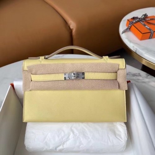 Hermes Original Epsom cuir KEL2278 blanc perle et métal argenté