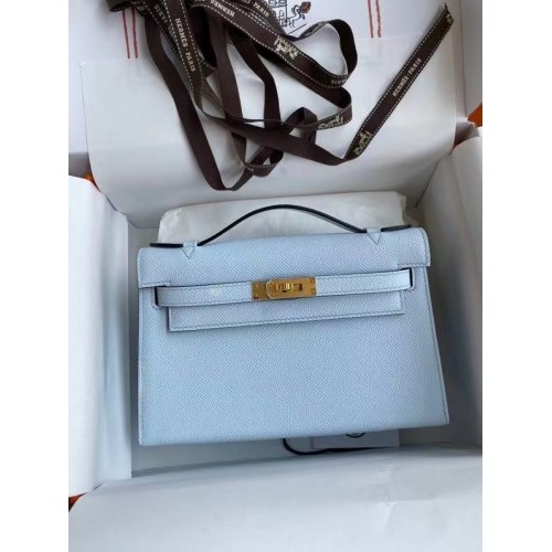 Hermes Original Epsom Leather KEL2278 bleu ciel et métal doré