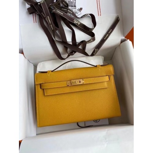 Hermes Original Epsom Leather KEL2278 jaune&métal doré