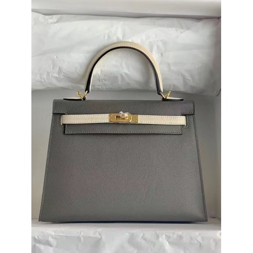 Hermes Original Epsom Leather KEL2578 gris foncé&crème