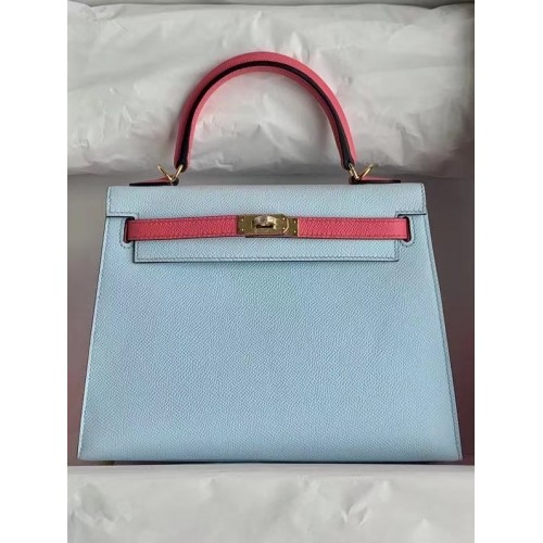 Hermes Original Epsom Leather KEL2578 bleu ciel et rose