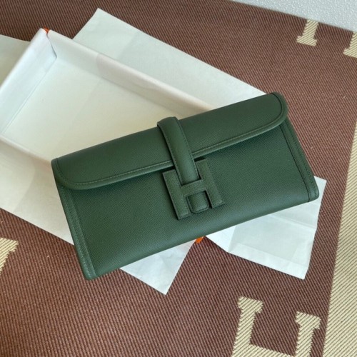 Pochette en cuir Hermes Original Espom 37088 vert noirâtre
