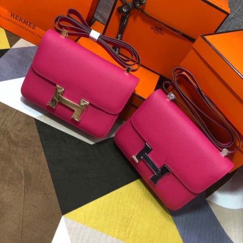 Sac Constance en cuir Hermes Original Espom 5333 rouge violacé