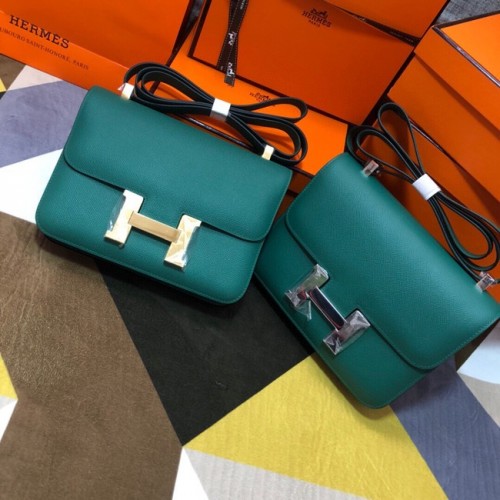 Sac Constance en cuir Hermes Original Espom 5333 vert noirâtre