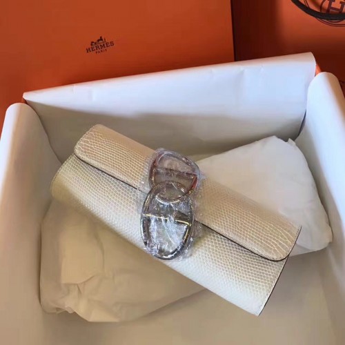 Hermes Original sac pochette en cuir de lézard 17726 blanc cassé