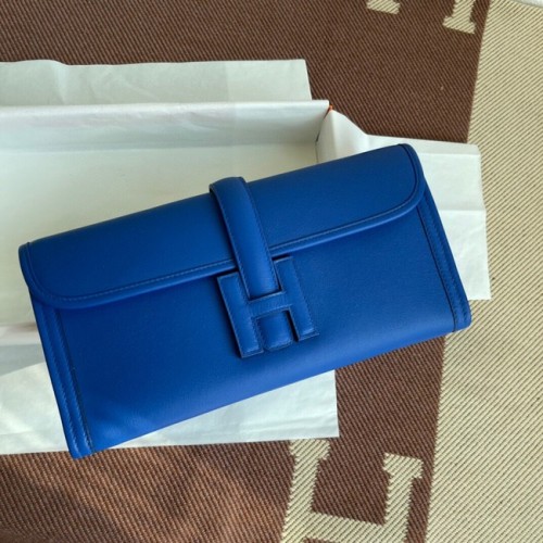 Hermes Original Jige Swift Pochette en cuir 37088 Bleu électro optique