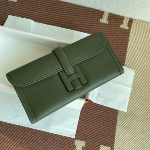 Hermes Original jige swift pochette en cuir 37088 vert noirâtre