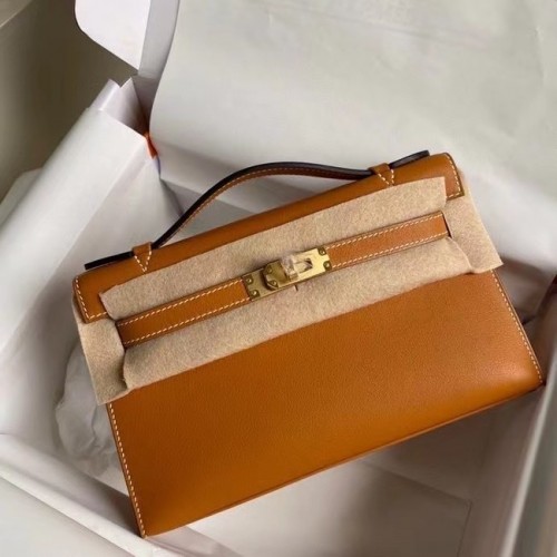 Hermes Original cuir Swift KEL2278 marron&métal doré