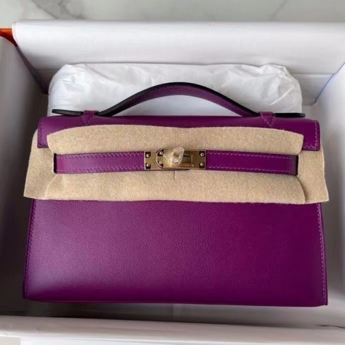 Hermes Original cuir Swift KEL2278 violet&métal doré