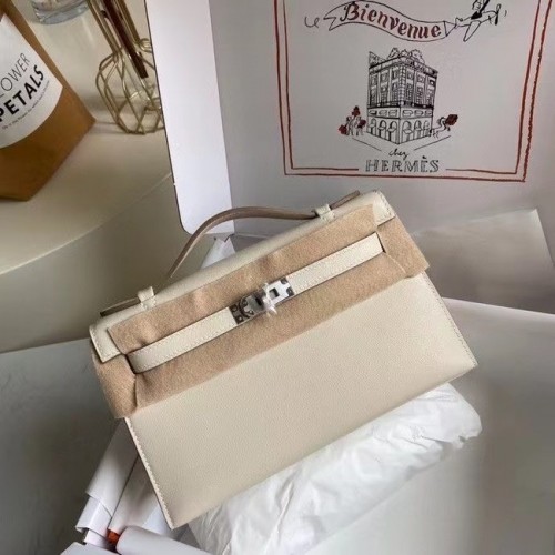 Hermes Original Swift Cuir KEL2278 blanc&Métal argenté