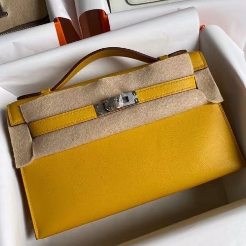 Hermes Original Swift Cuir KEL2278 jaune&Métal argenté