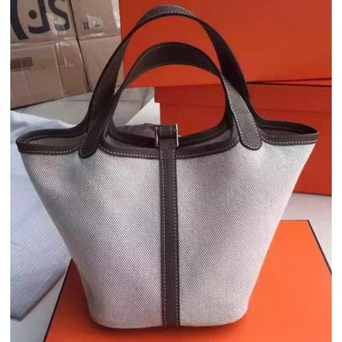 Sac Hermes Picotin Lock 18cm Toile HPL8618T Gris Foncé