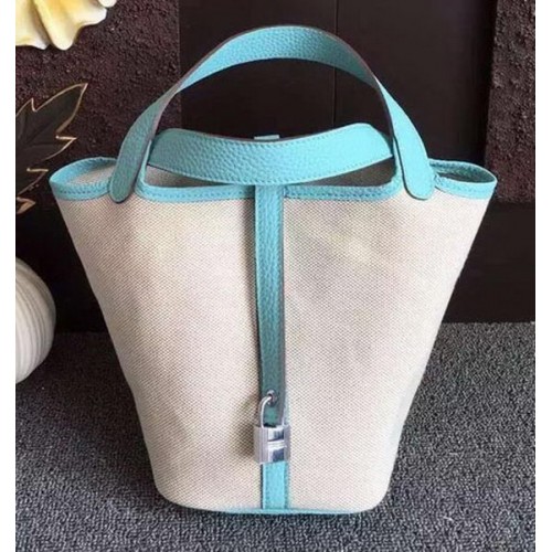 Sac Hermes Picotin Lock 18cm Toile HPL8618T Bleu Clair
