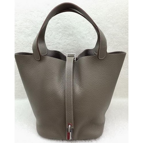 Hermes Picotin Lock 22cm Sacs Litchi Cuir HPL1048 Gris