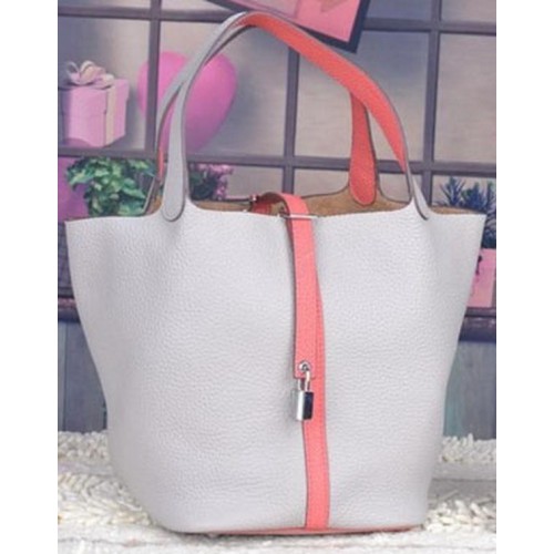 Hermes Picotin Lock 22cm Sacs Litchi Cuir HPL8618 Blanc&Rose