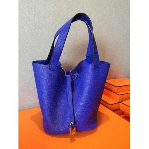 Hermes Picotin Lock 22cm Sacs Litchi Cuir HPT22 Bleu