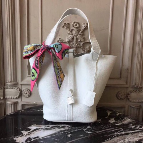 Hermes Picotin Lock 22cm Sacs Litchi Cuir HPT22 Blanc