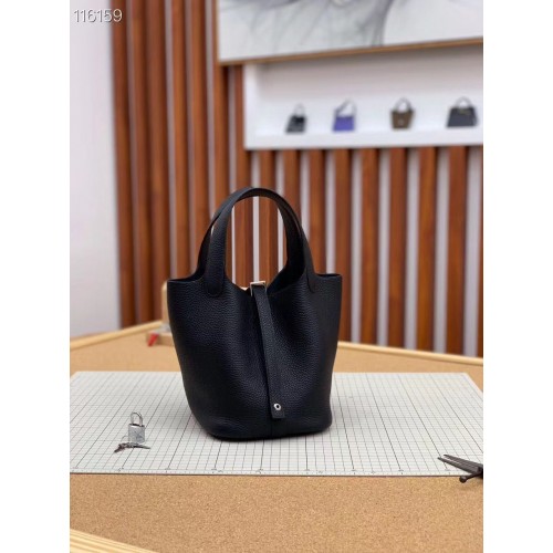 Hermes Picotin Lock 22cm Sacs Original Litchi Cuir HPL1048 Noir
