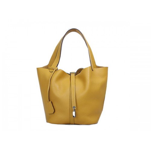 Sac Hermes Picotin Lock MM en cuir d'origine jaune