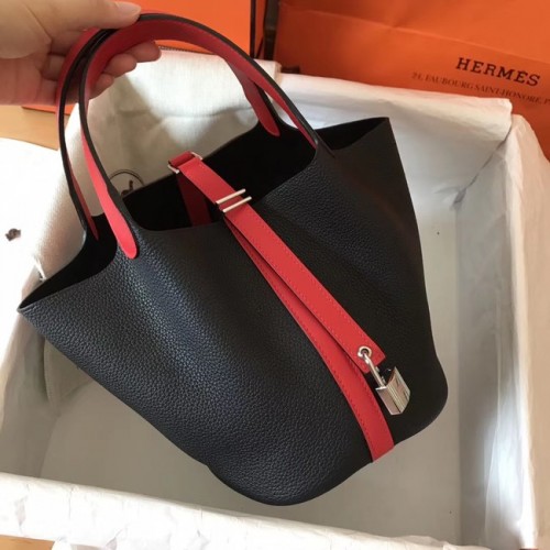Hermes Picotin Lock PM Sacs en cuir d'origine H8688 noir et rouge