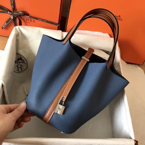 Hermes Picotin Lock PM Sacs en cuir d'origine H8688 bleu et marron