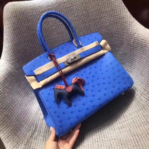 Hermès sac birkin en cuir d'autruche véritable BK35 bleu