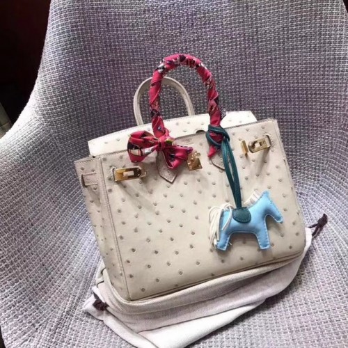 Hermes sac birkin en cuir d'autruche véritable BK35 blanc-crème