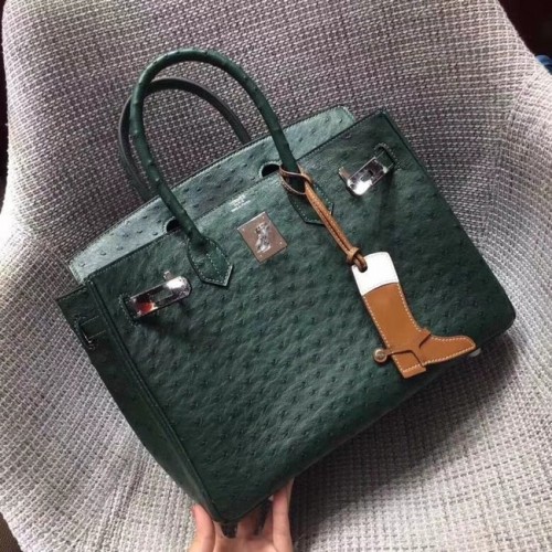 Sac birkin en cuir d'autruche Hermes Real BK35 vert