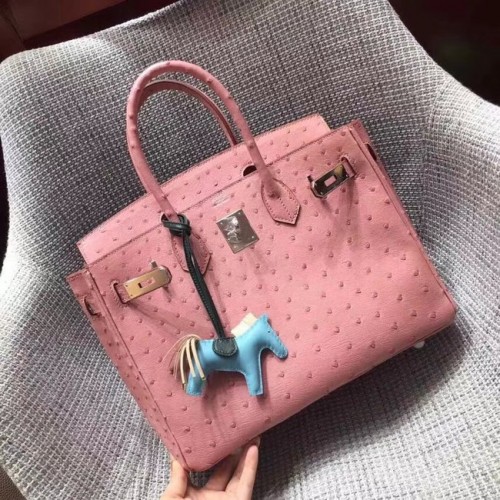 Hermes sac birkin en cuir d'autruche véritable BK35 rose