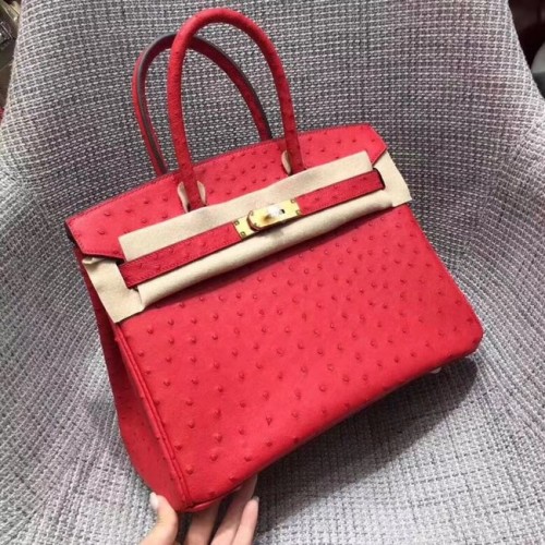 Hermès sac birkin en cuir d'autruche véritable BK35 rouge