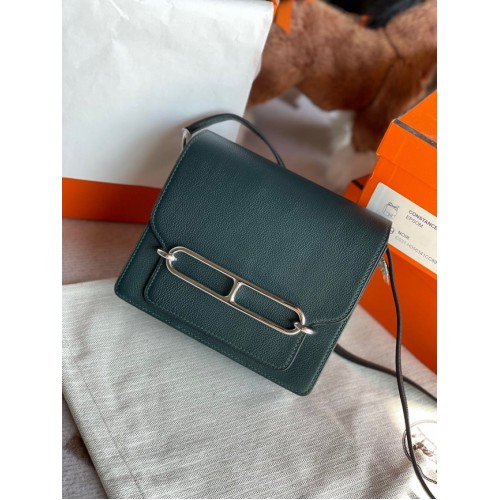 Hermès Roulis 19cm Evercolor 9D H9003 Lac d'eau vert noirâtre&Argent