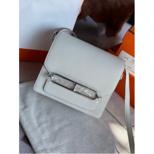 Hermès Roulis 19cm Evercolor 9D H9003 blanc&Argent
