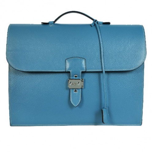 Hermes Sac Depeche 38cm Cartable Clémence Bleu
