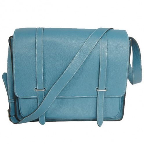 Hermes Steve 35CM Messenger Bag Clémence Cuir Bleu