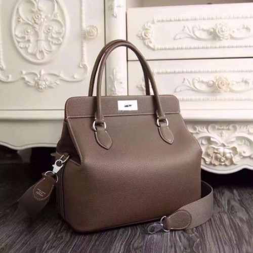 Hermes Toolbox Togo Bag Cuir d'origine 3259 Gris foncé