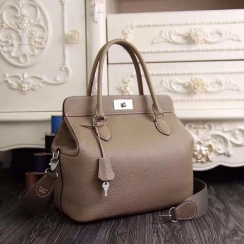 Hermes Toolbox Togo Bag Cuir d'origine 3259 Gris clair