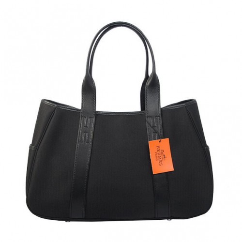 Hermès Sac Cabas Toile Cuir H1035 Noir