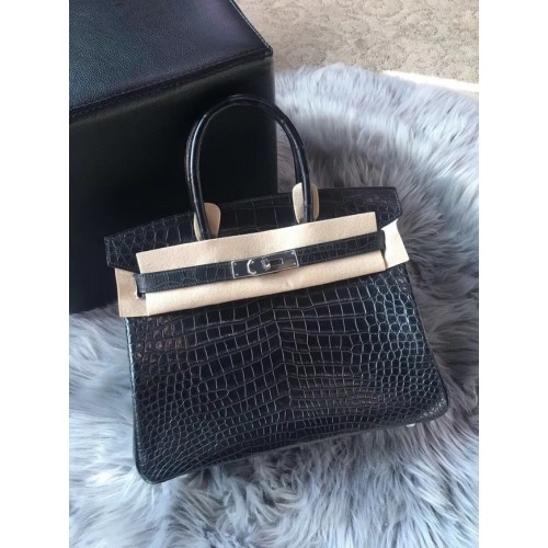 Hermès sac birkin fait main en cuir véritable 100% crocodile BK350 NOIR