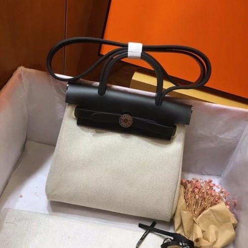 Hermes mini Herbag Original Canvas Cuir de veau 45987 Offwhite&Black