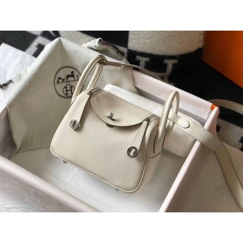 Hermes mini Lindy Original Togo sac en cuir LD19 blanc et métal argenté
