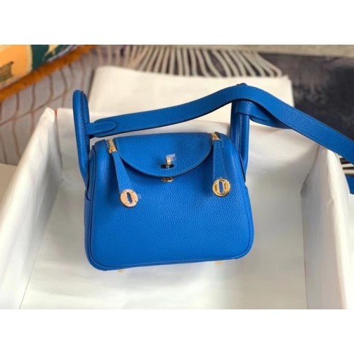 Hermes mini Lindy Original Togo Sac en cuir OLD19 Bleu électrique